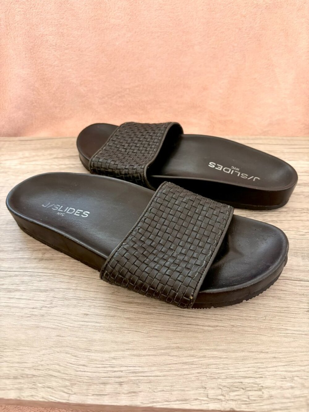 J/Slides Naomie Black Woven Leather Contoured Arch Support Slide Sandal 8